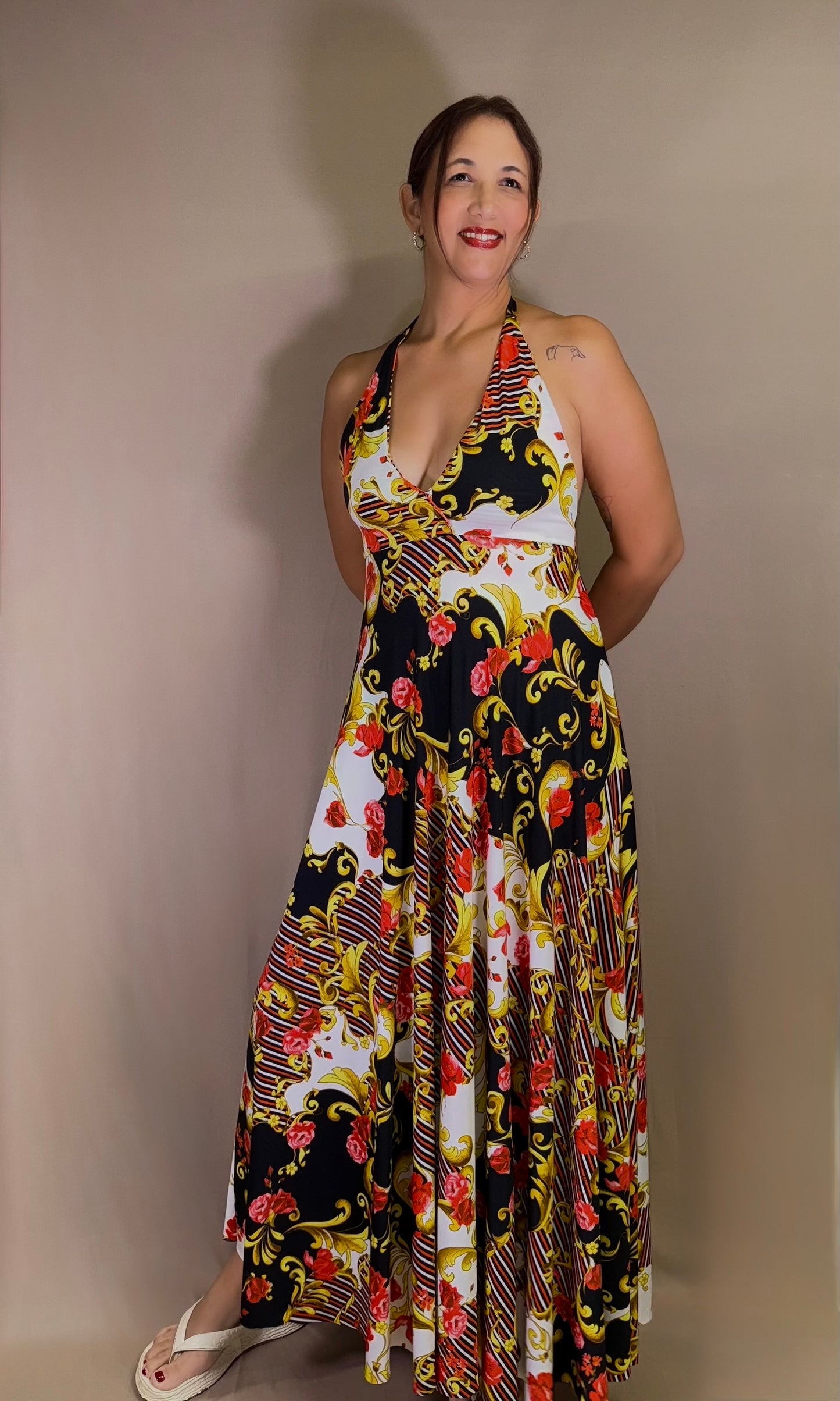 GOLD long halter dress