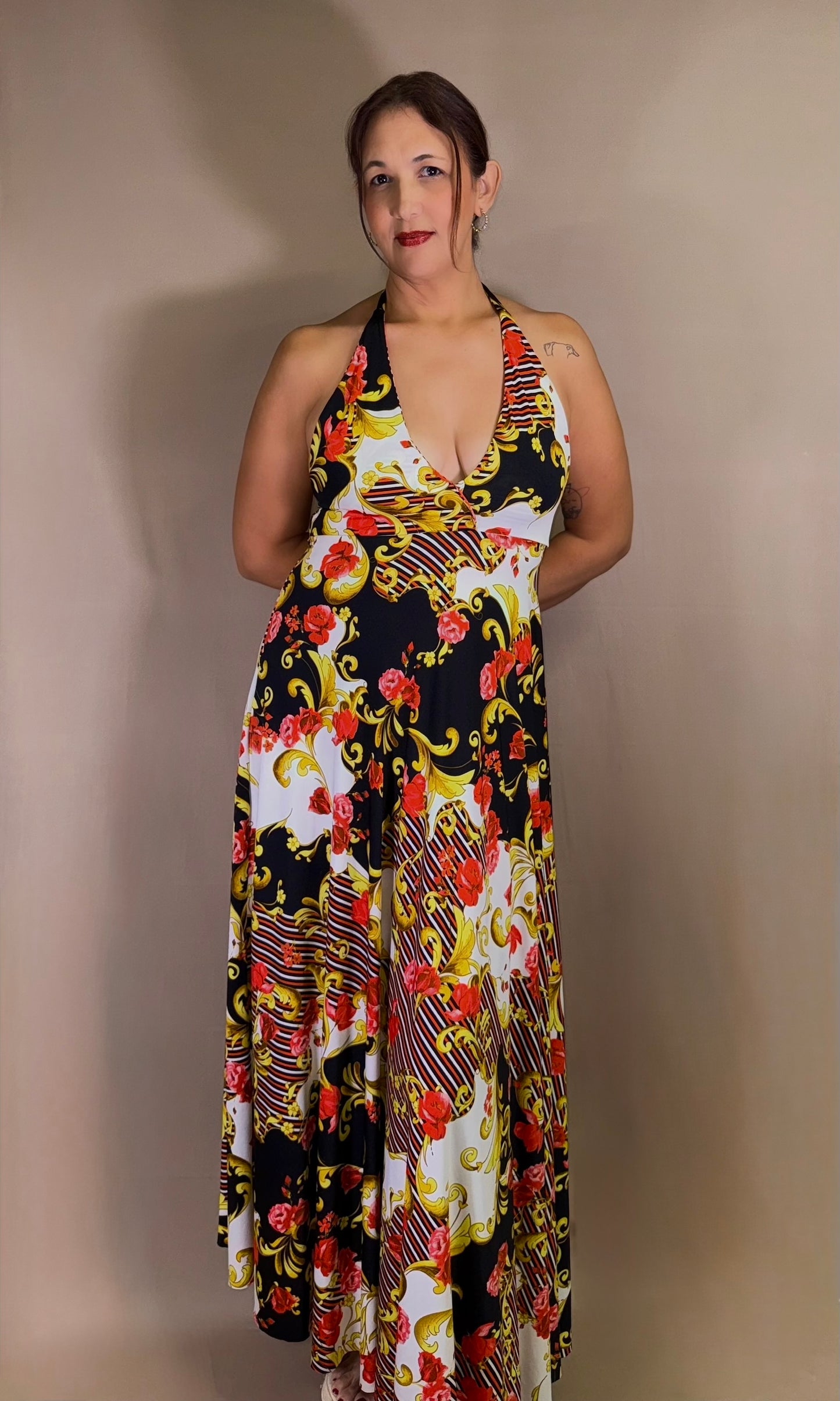 GOLD long halter dress