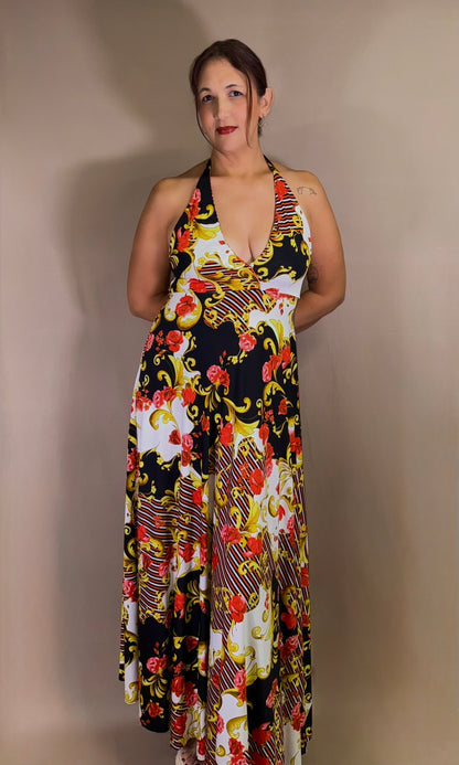 GOLD long halter dress